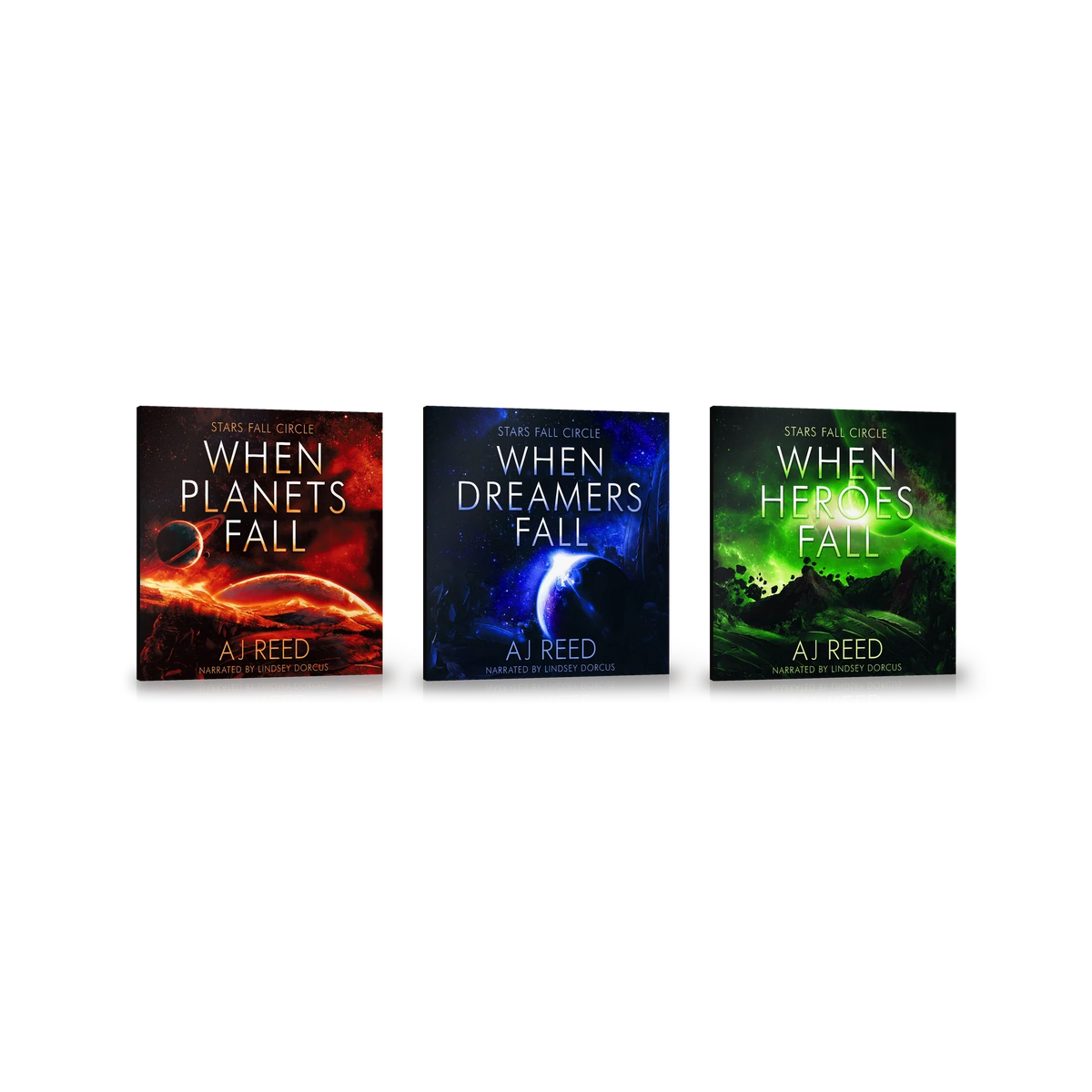 The Sirkel Galaxy audiobooks by AJ Reed: When Planets Fall, When Dreamers Fall, When Heroes Fall