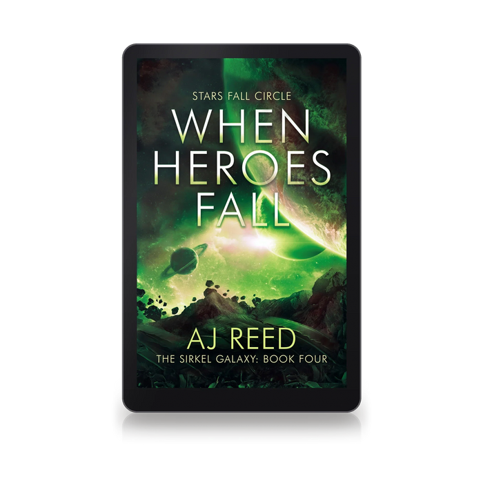 When Heroes Fall by AJ Reed, ebook on an e-reader