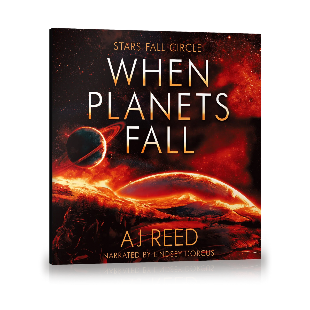 When Planets Fall by AJ Reed, audiobook cover, narrated by Lindsey Dorcus